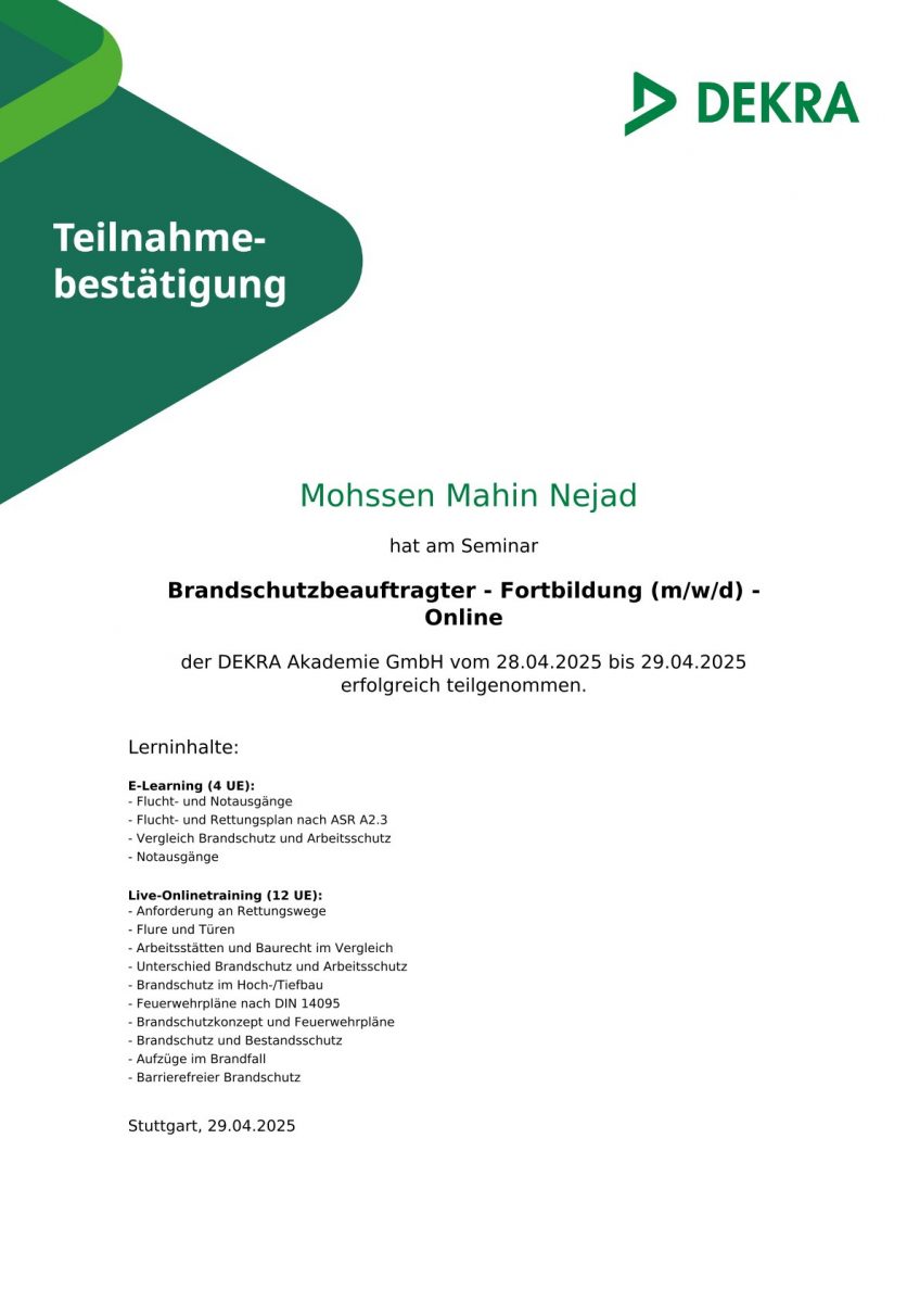 DEKRA Brandschutzzertifizierung